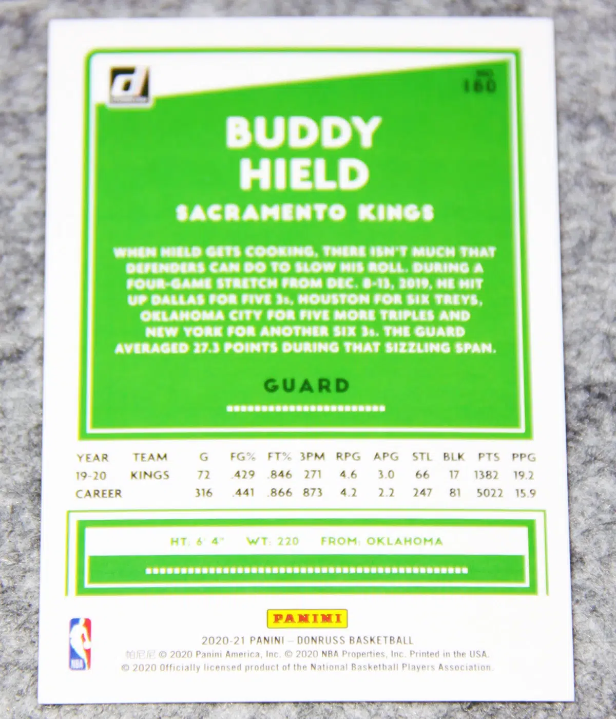 2020 21 Buddy Hield #160 Panini Donruss Red Laser of 99 - back
