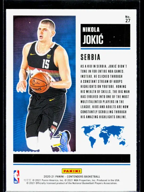 2020 21 Nikola Jokic #27 Panini Contenders International Ticket - back