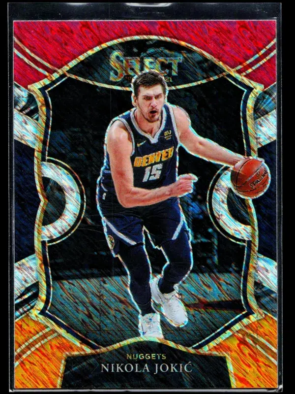 2020 21 Nikola Jokic #58 Panini Select Concourse Red White Orange Shimmer Prizm - front