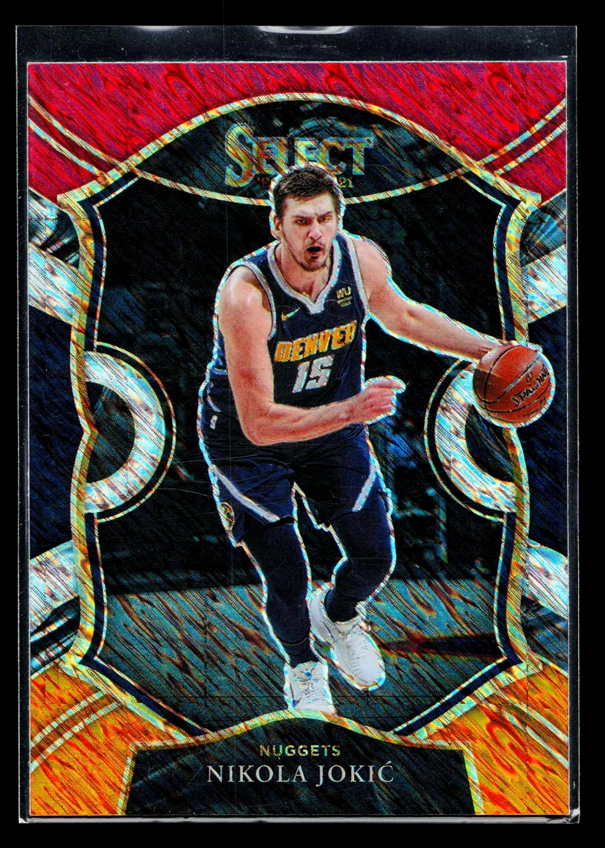2020 21 Nikola Jokic #58 Panini Select Concourse Red White Orange Shimmer Prizm - front