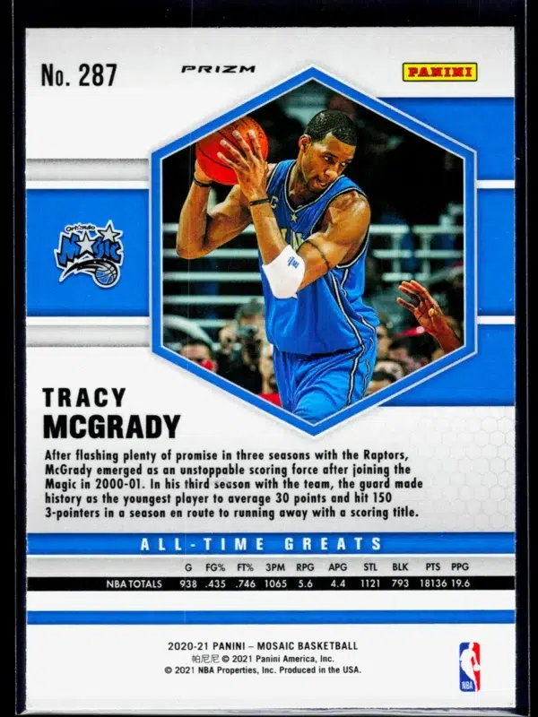 2020 21 Tracy McGrady #287 Panini Mosaic All Time Greats Pink Camo Prizm - back