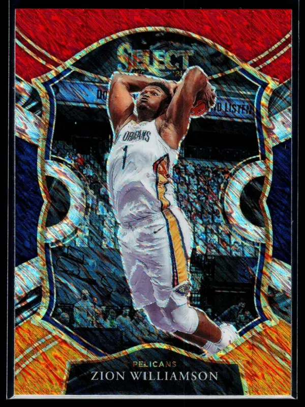 2020 21 Zion Williamson #1 Panini Select Concourse Red Blue Orange Shimmer Prizm - front