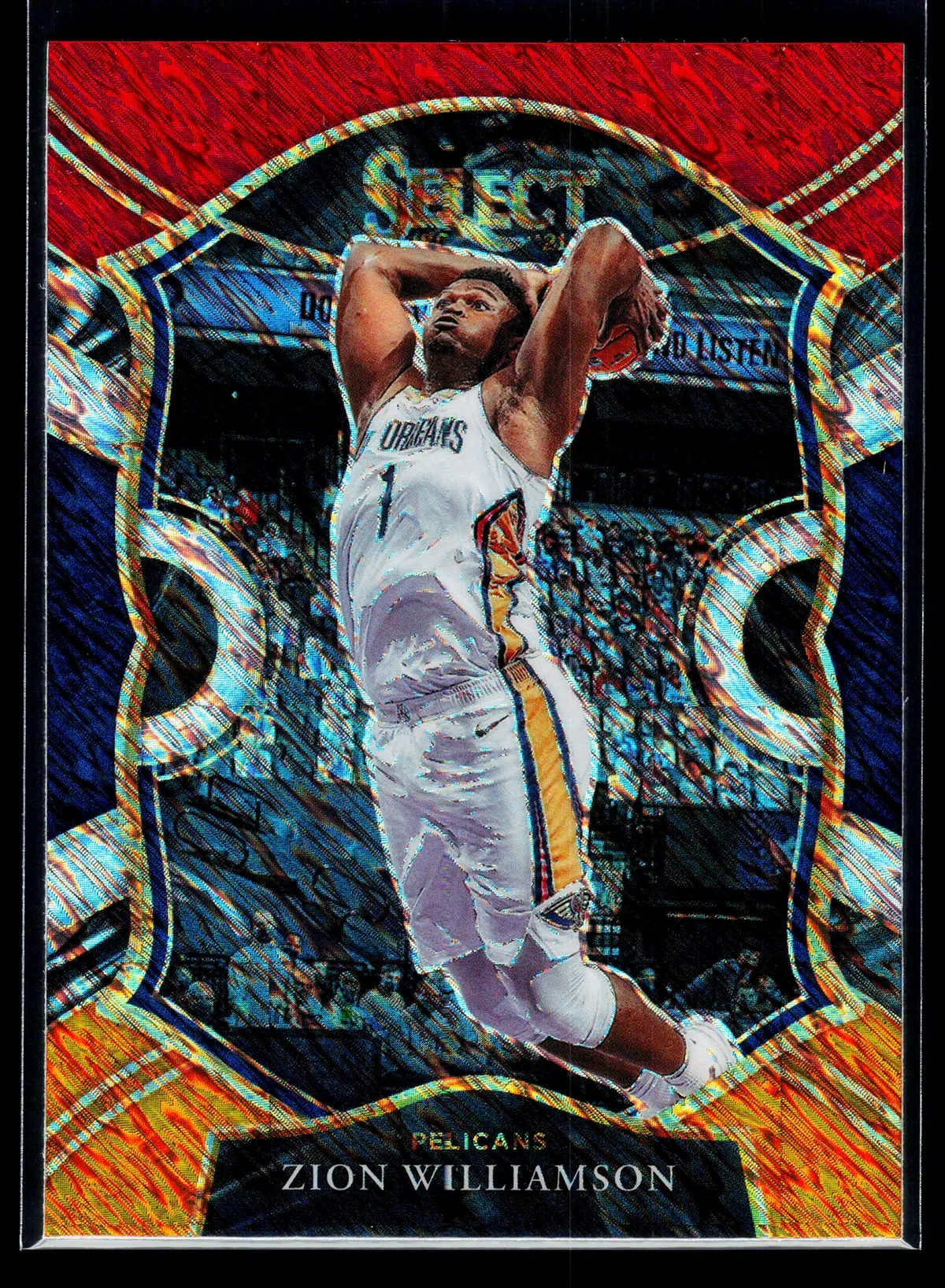 2020 21 Zion Williamson #1 Panini Select Concourse Red Blue Orange Shimmer Prizm - front