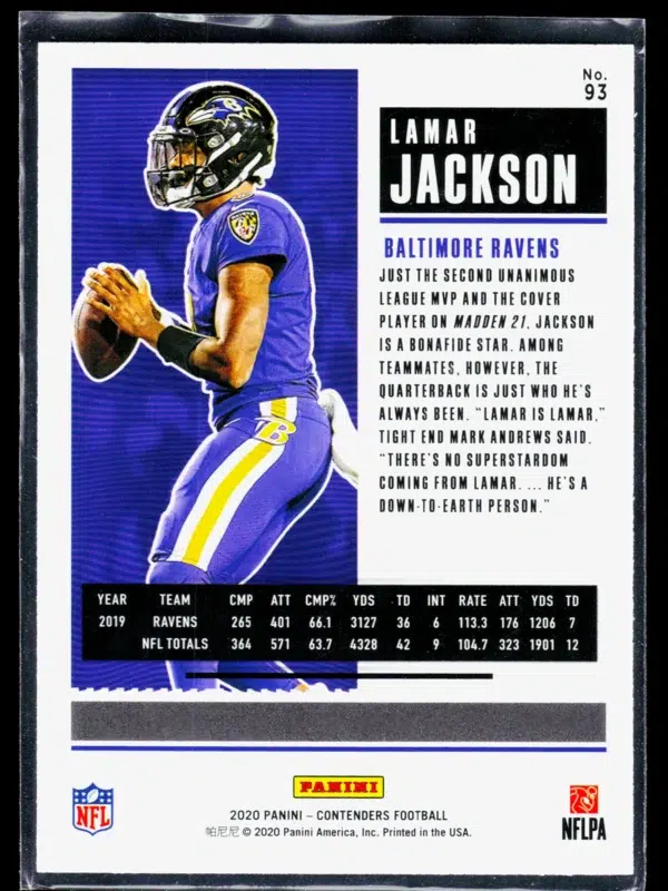 2020 Lamar Jackson #93 Panini Contenders - back