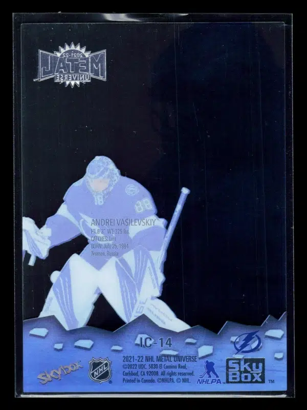 2021 22 Andrei Vasilevskiy #IC 14 Upper Deck Skybox Metal Universe Ice Carvings - back