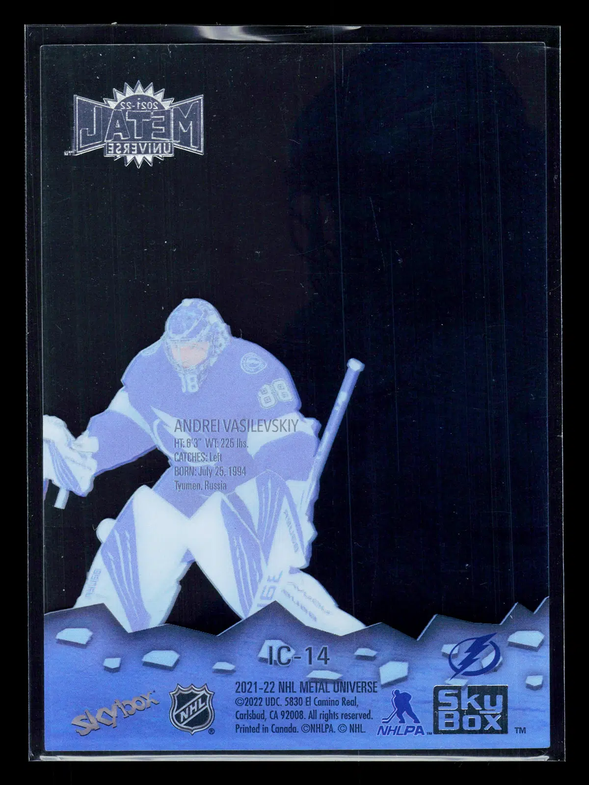 2021 22 Andrei Vasilevskiy #IC 14 Upper Deck Skybox Metal Universe Ice Carvings - back