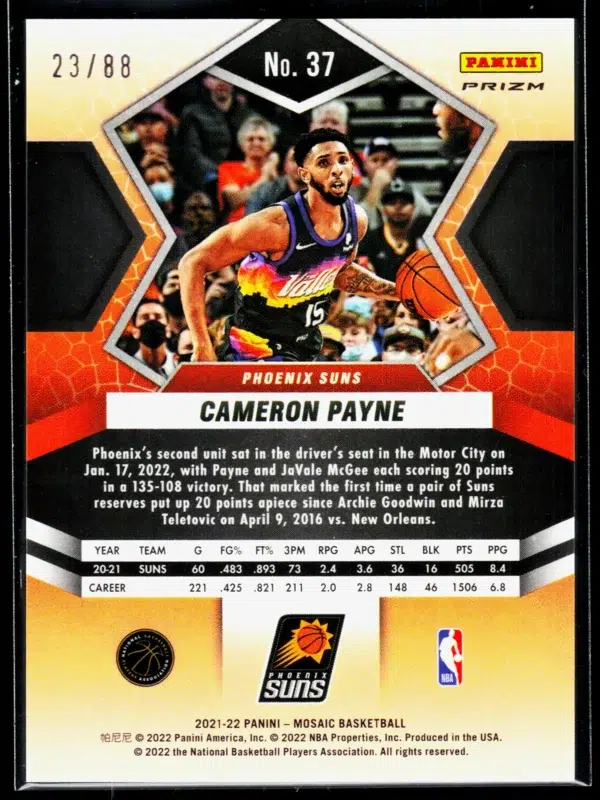 2021 22 Cameron Payne #37 Panini Mosaic Red Yellow Mosaic of 88 - back