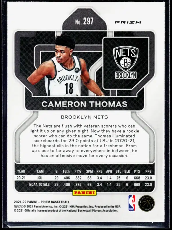 2021 22 Cameron Thomas #297 Panini Prizm Red White Blue Prizm - back