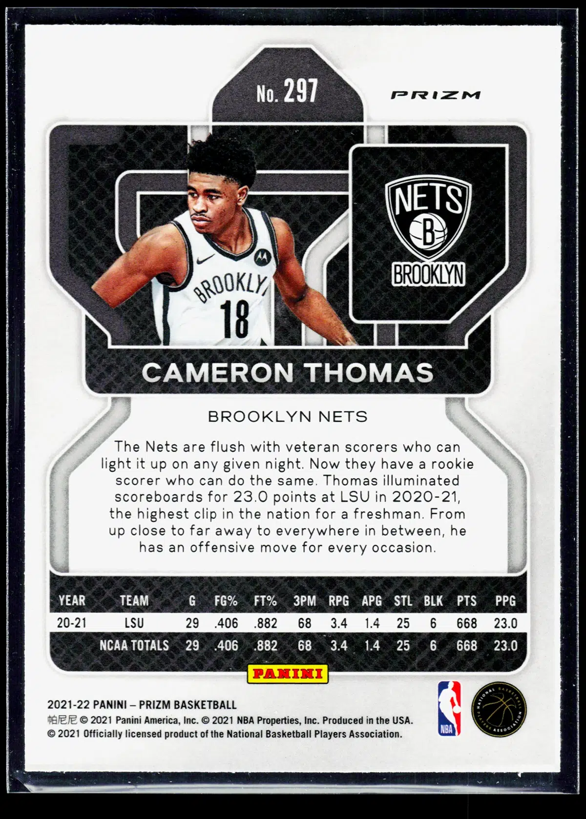 2021 22 Cameron Thomas #297 Panini Prizm Red White Blue Prizm - back