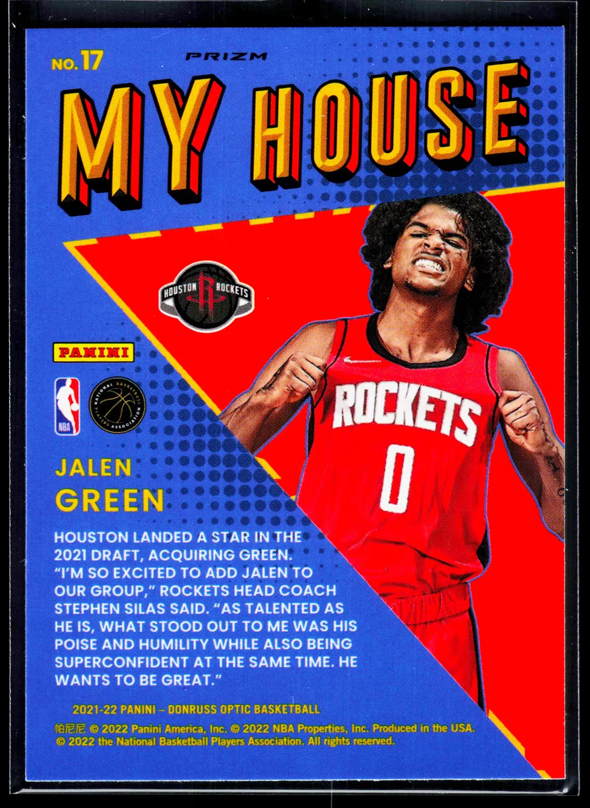 2021 22 Jalen Green #17 Panini Donruss Optic My House Purple Prizm - back