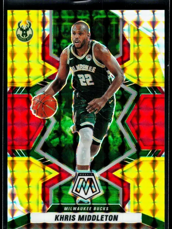 2021 22 Khris Middleton #155 Panini Mosaic Choice Fusion Red & Yellow Prizm of 88 - front