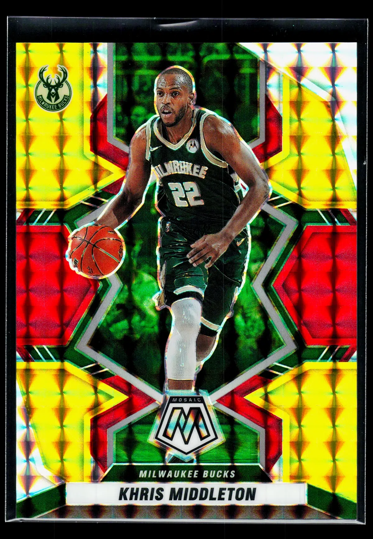 2021 22 Khris Middleton #155 Panini Mosaic Choice Fusion Red & Yellow Prizm of 88 - front