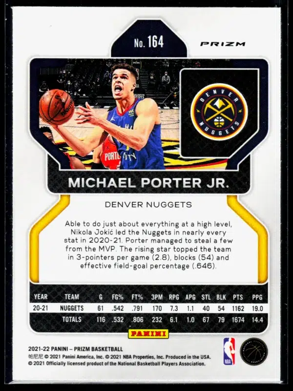 2021 22 Michael Porter Jr. #164 Panini Prizm Red White Blue Prizm - back