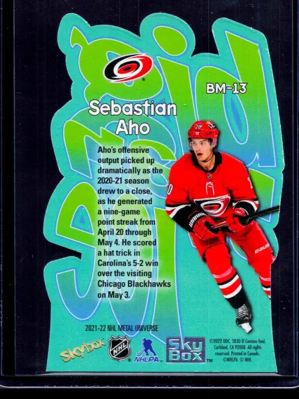 2021 22 Sebastian Aho #BM 13 Upper Deck Skybox Metal Universe Big Man on Ice - back