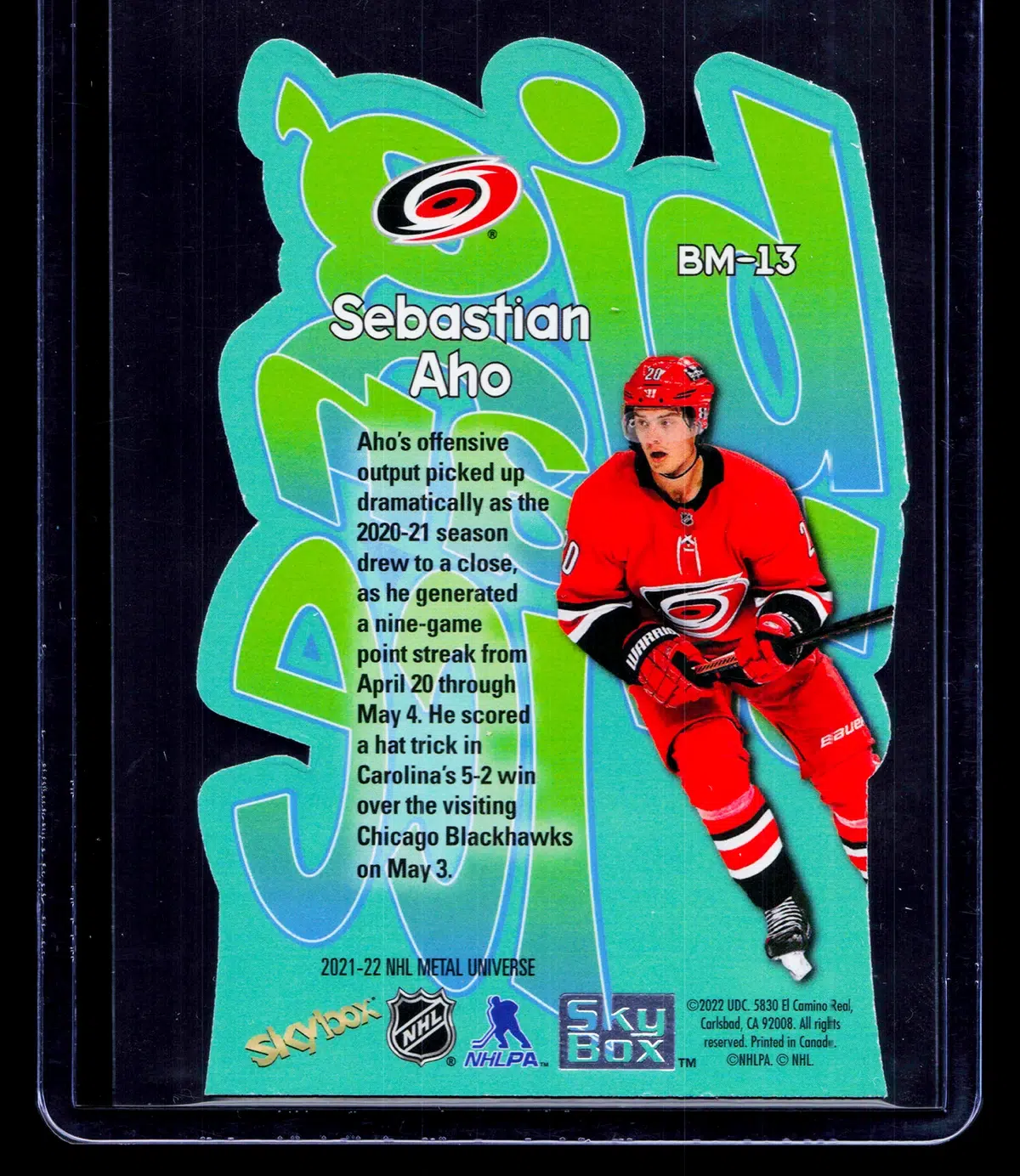 2021 22 Sebastian Aho #BM 13 Upper Deck Skybox Metal Universe Big Man on Ice - back