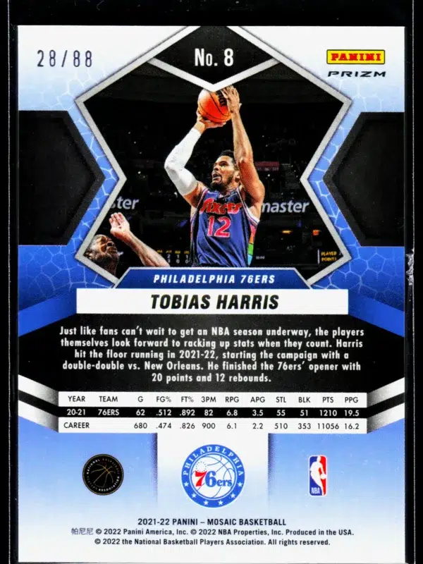 2021 22 Tobias Harris #8 Panini Mosaic Red Yellow Mosaic of 88 - back