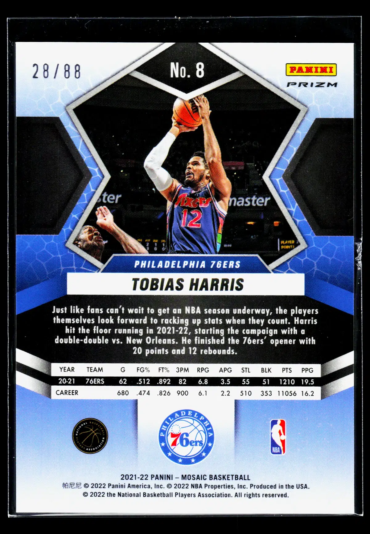 2021 22 Tobias Harris #8 Panini Mosaic Red Yellow Mosaic of 88 - back