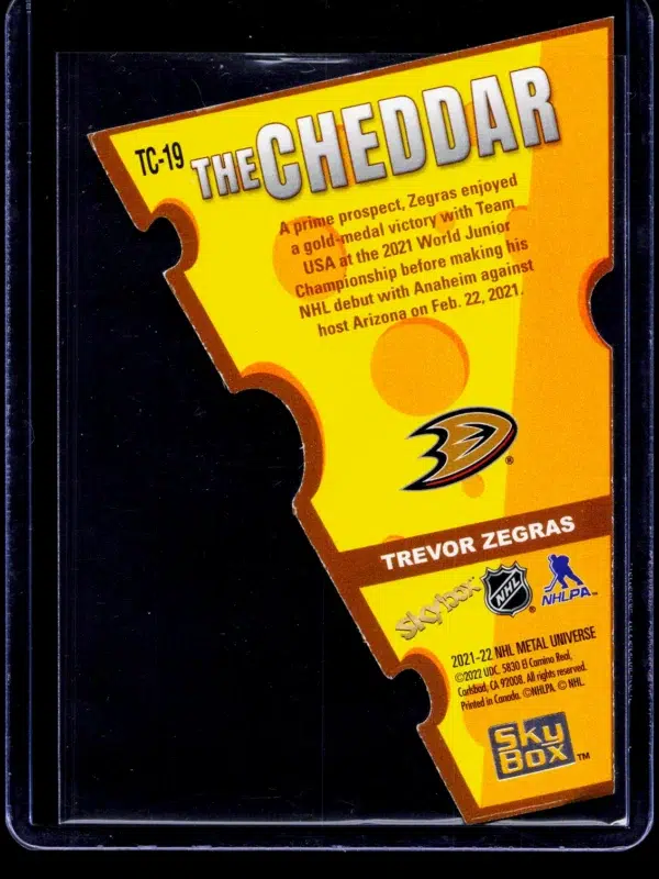 2021 22 Trevor Zegras #TC 19 Upper Deck Skybox Metal Universe The Cheddar - back