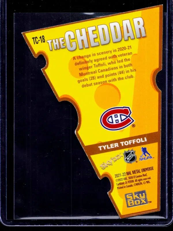 2021 22 Tyler Toffoli #TC 18 Upper Deck Skybox Metal Universe The Cheddar - back
