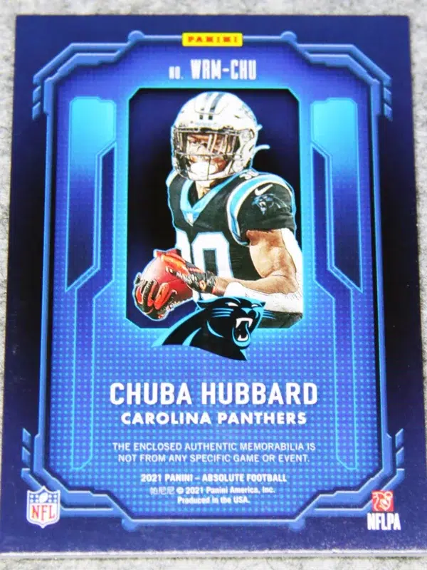 2021 Chuba Hubbard #WRM CHU Panini Absolute War Room Materials of 199 - back