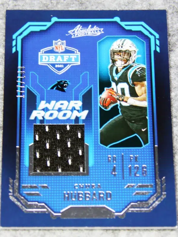 2021 Chuba Hubbard #WRM CHU Panini Absolute War Room Materials of 199 - front
