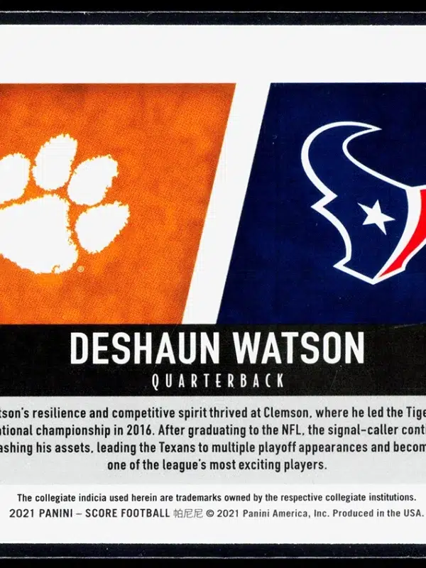 2021 Deshaun Watson #CC3 Panini Score Collegiate Champions - back