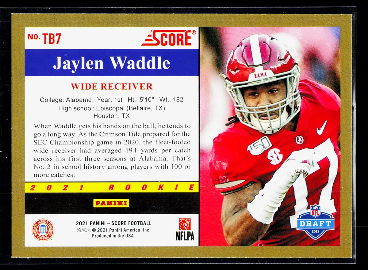 2021 Jaylen Waddle #TB7 Panini Score 1991 Throwback - back