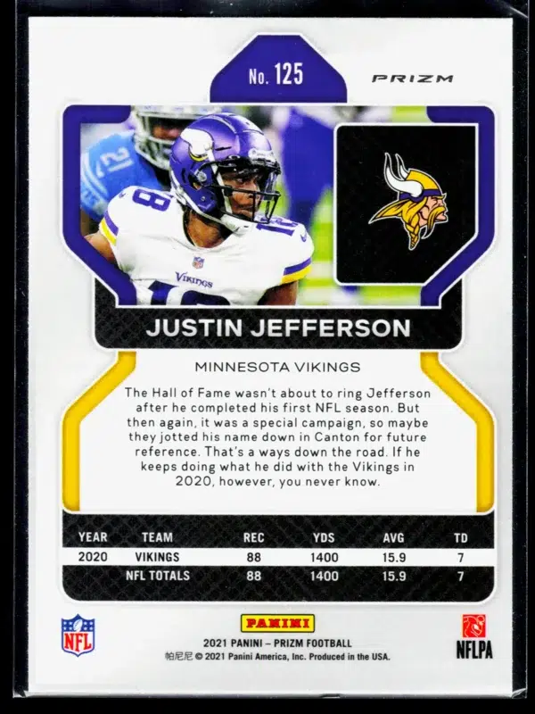 2021 Justin Jefferson #125 Panini Prizm Red Ice - back