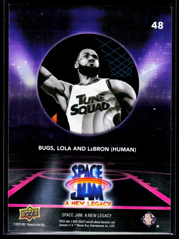 2021 LeBron James #48 Upper Deck Space Jam A New Legacy Bugs, Lola and LeBron (Human) Purple - back