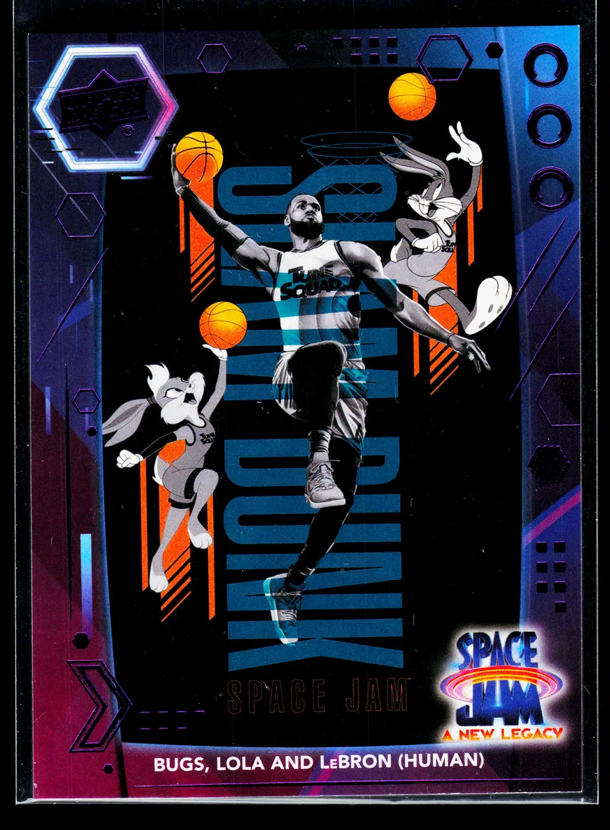 2021 LeBron James #48 Upper Deck Space Jam A New Legacy Bugs, Lola and LeBron (Human) Purple - front