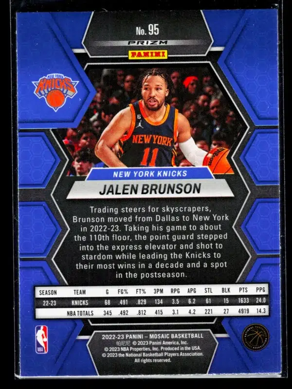 2022 23 Jalen Brunson #95 Panini Mosaic Green Mosaic Prizm - back