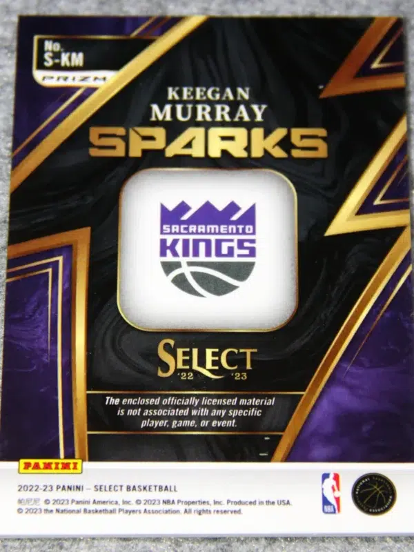 2022 23 Keegan Murray #S KM Panini Select Sparks - back