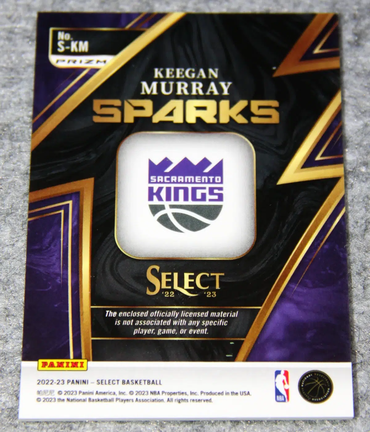 2022 23 Keegan Murray #S KM Panini Select Sparks - back