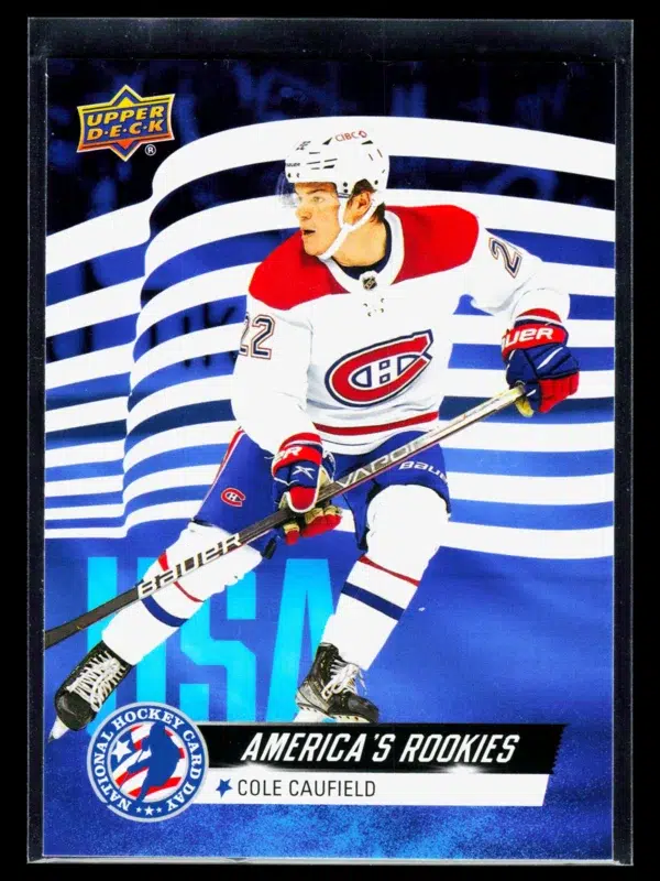 2022 Cole Caufield #USA 1 Upper Deck National Hockey Card Day Americas Rookies - front