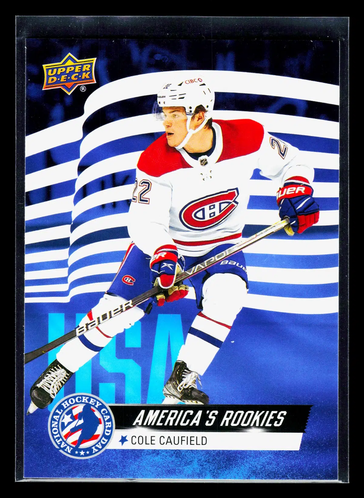 2022 Cole Caufield #USA 1 Upper Deck National Hockey Card Day Americas Rookies - front
