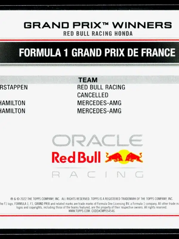 2022 Max Verstappen #157 Topps Formula 1 Grand Prix Winners Yellow of 125 - back
