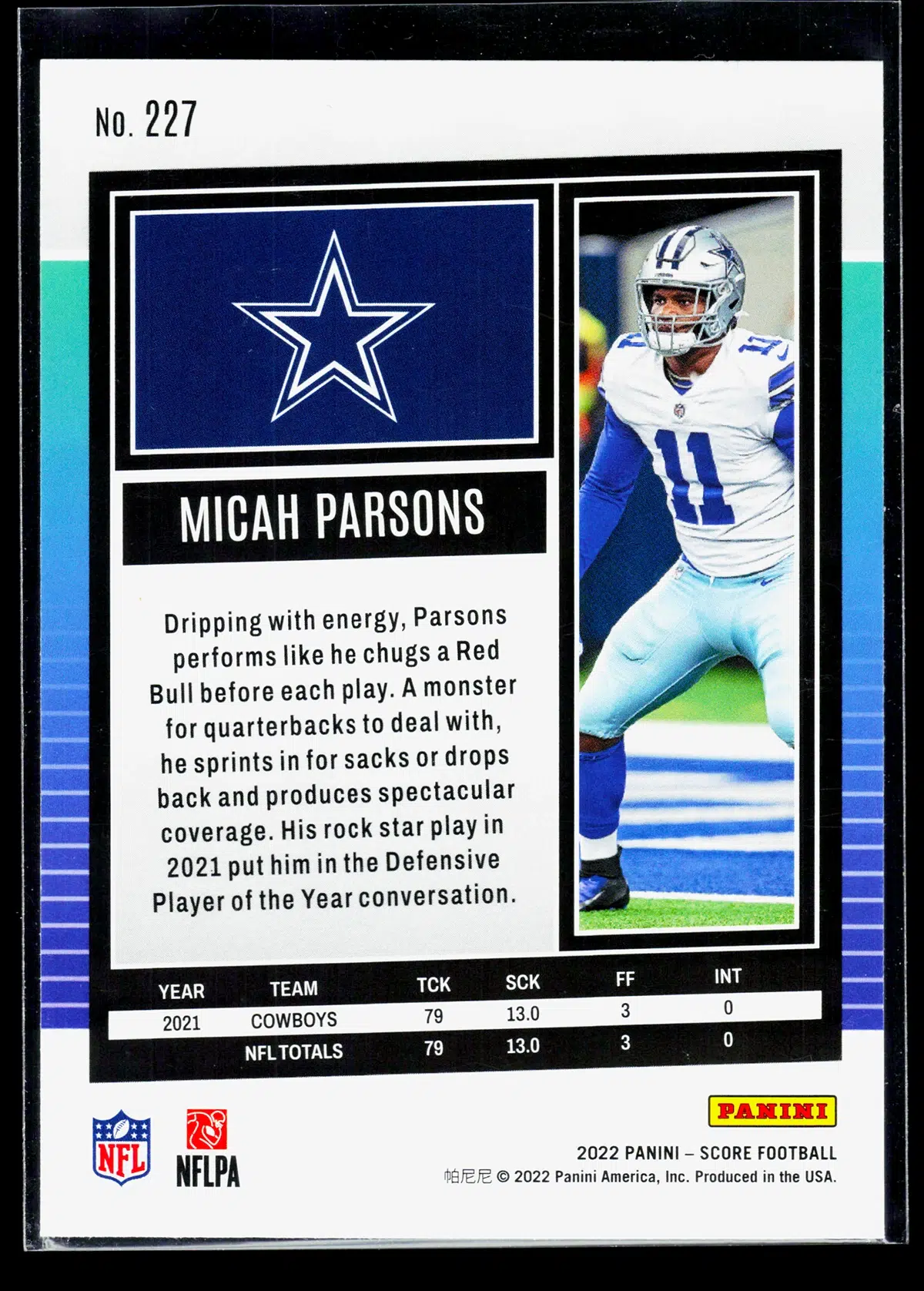 2022 Micah Parsons #227 Panini Score Scorecard - back