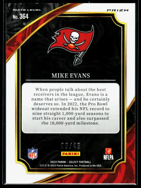 2022 Mike Evans #364 Panini Select Suite Level Red Disco of 49 - back