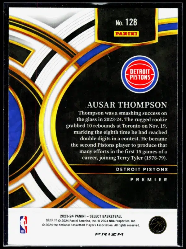 2023 24 Ausar Thompson #128 Panini Select Premier Level - back