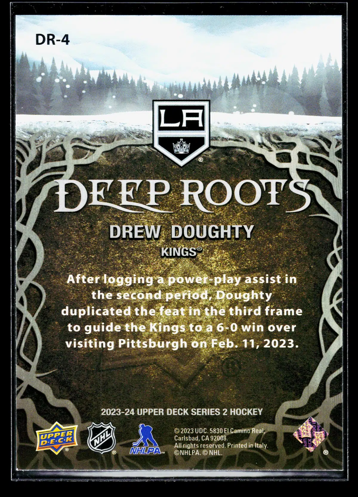 2023 24 Drew Doughty #DR 4 Upper Deck Series 2 Deep Roots - back