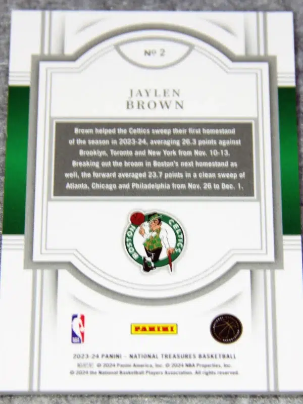 2023 24 Jaylen Brown #2 Panini National Treasures of 99 - back
