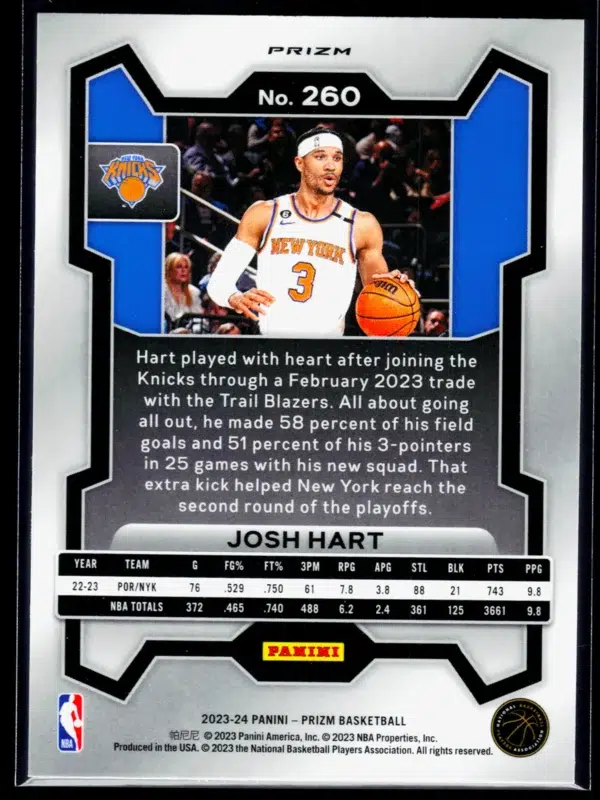 2023 24 Josh Hart #260 Panini Prizm Red Prizm - back