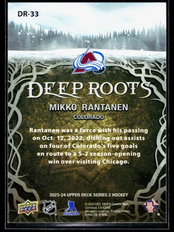 2023 24 Mikko Rantanen #DR 33 Upper Deck Series 2 Deep Roots - back