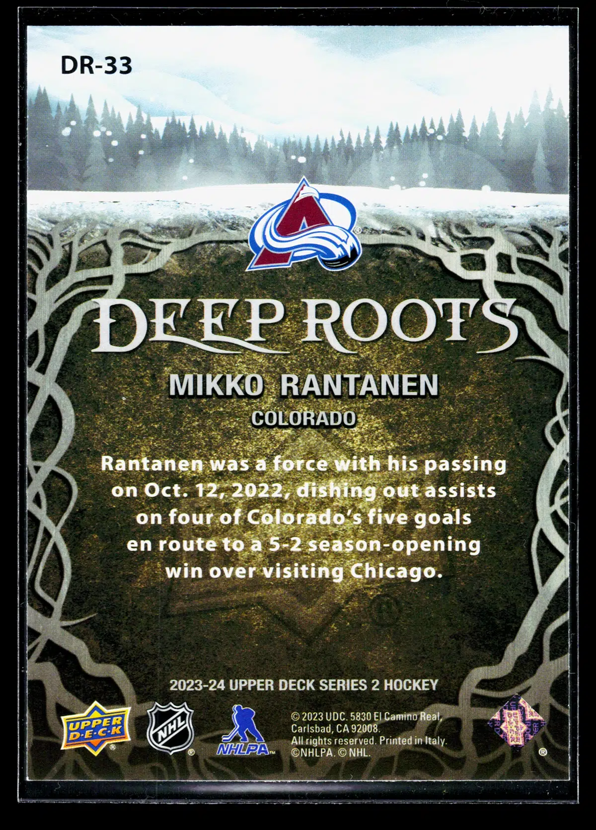 2023 24 Mikko Rantanen #DR 33 Upper Deck Series 2 Deep Roots - back