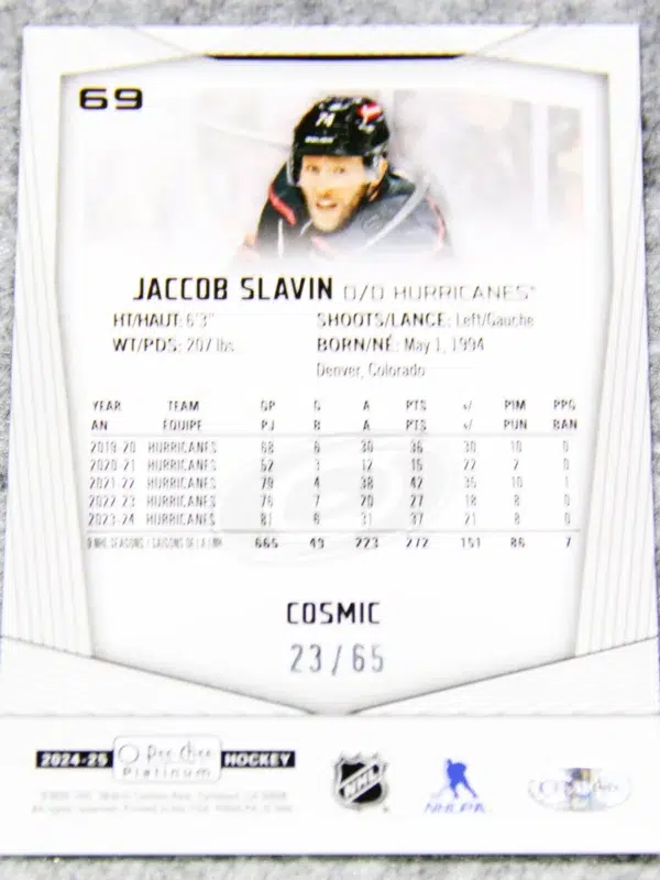 2024 25 Jaccob Slavin #69 Upper Deck O Pee Chee Platinum Cosmic of 65 - back