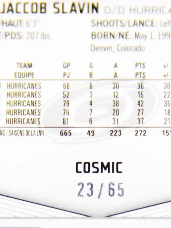 2024 25 Jaccob Slavin #69 Upper Deck O Pee Chee Platinum Cosmic of 65 - detail