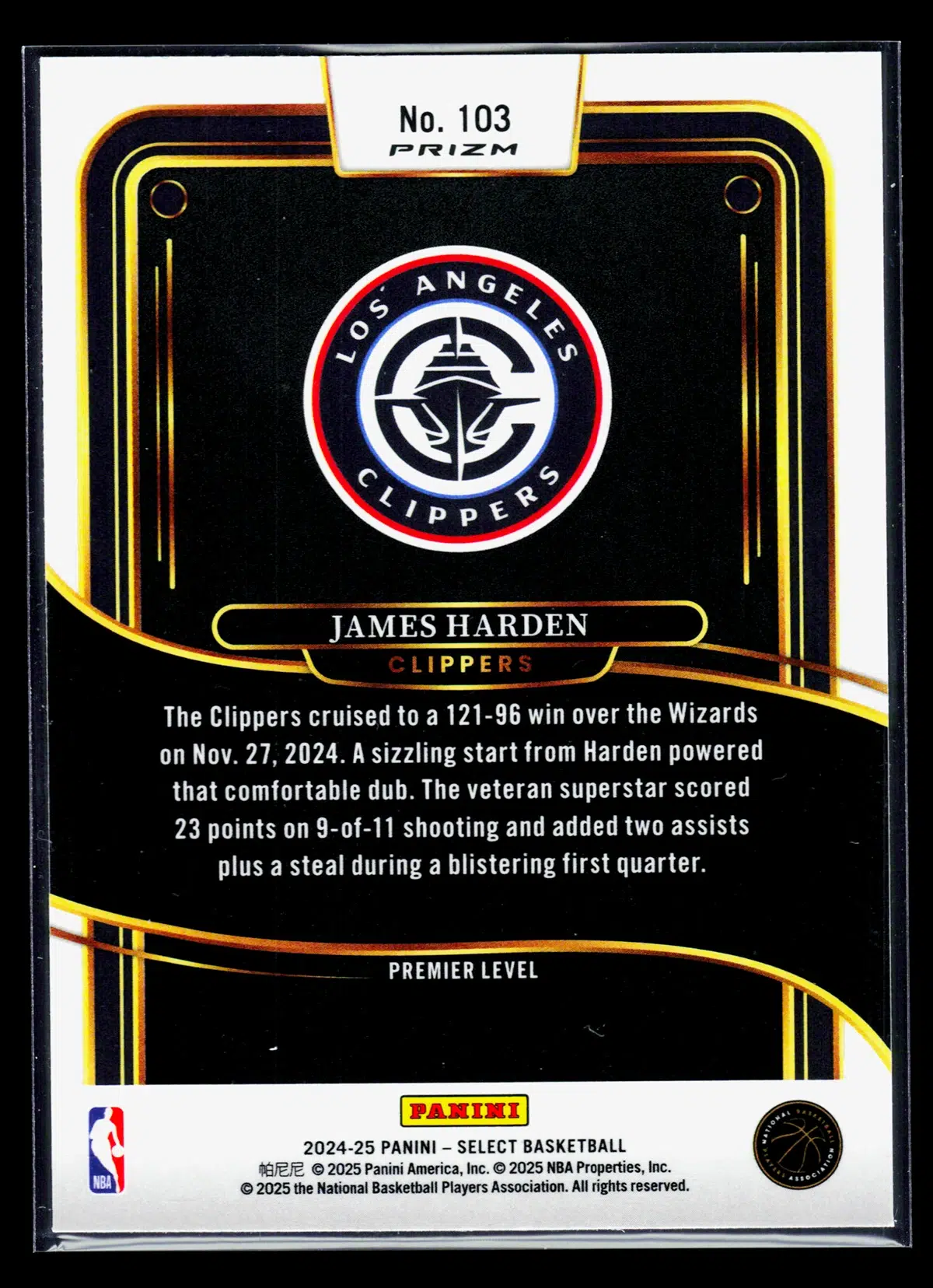 2024 25 James Harden #103 Panini Select Premier Level Silver Prizm - back