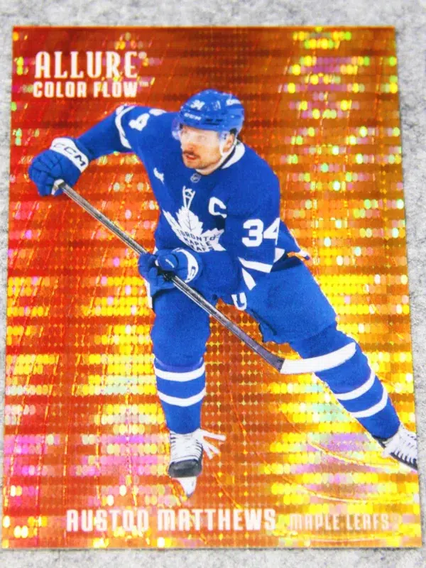 2025 26 Auston Matthews #CF 26 Upper Deck Allure Color Flow Red Orange Spectrum of 399 - front