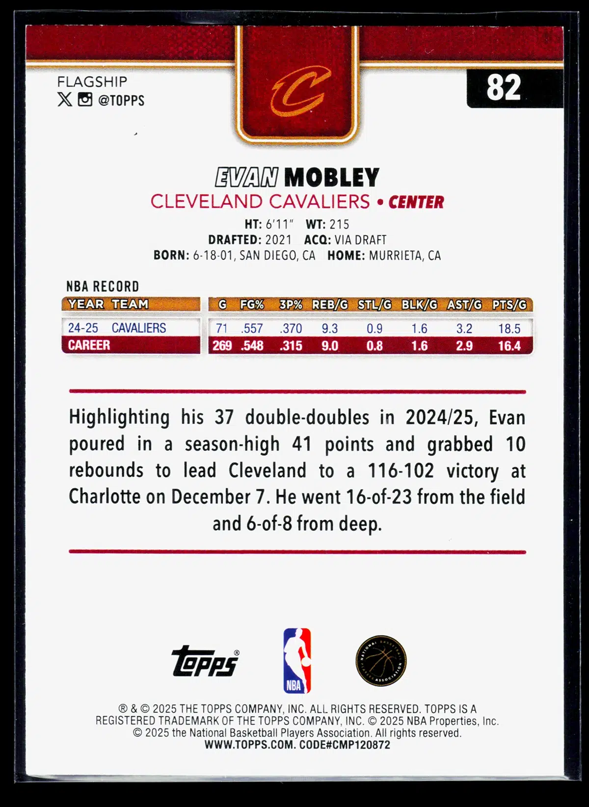2025 26 Evan Mobley #82 Topps Basketball Green of 99 - back