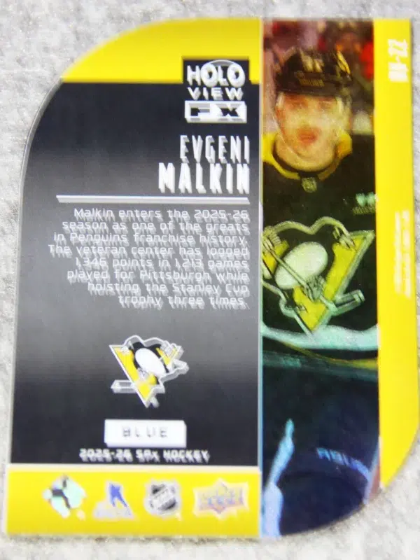 2025 26 Evgeni Malkin #HV 22 Upper Deck SPx Holo View FX Blue of 399 - back